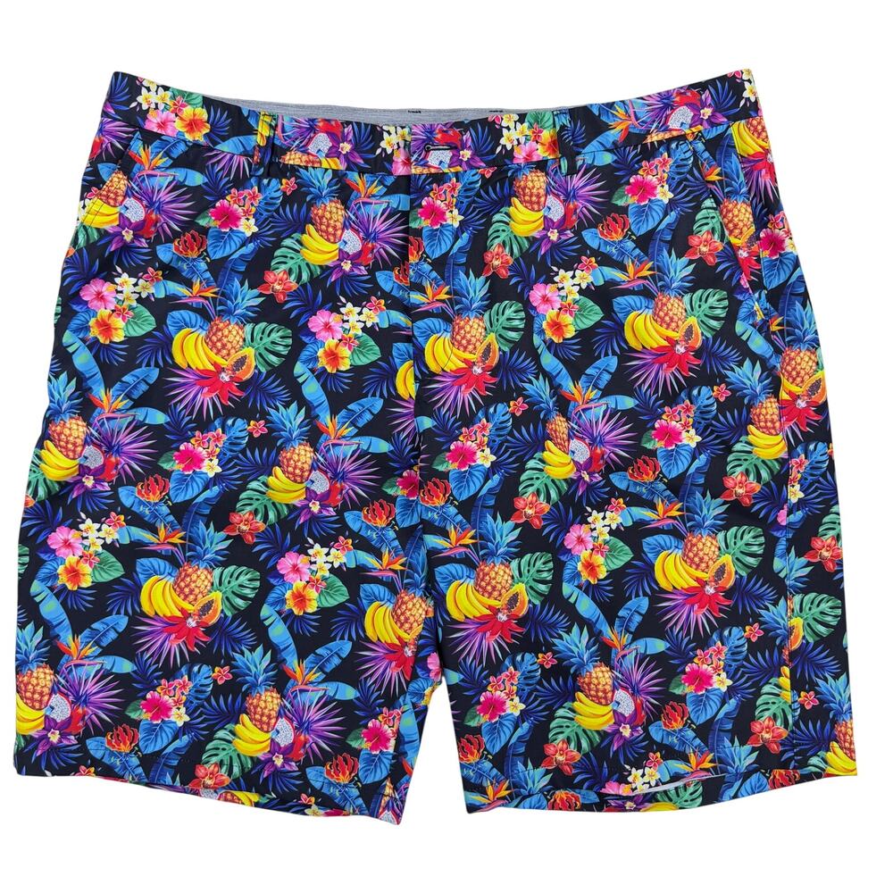HRESKI Mens Tropical Paradise Golf Shorts Size 42 Colorful Stretch Pockets